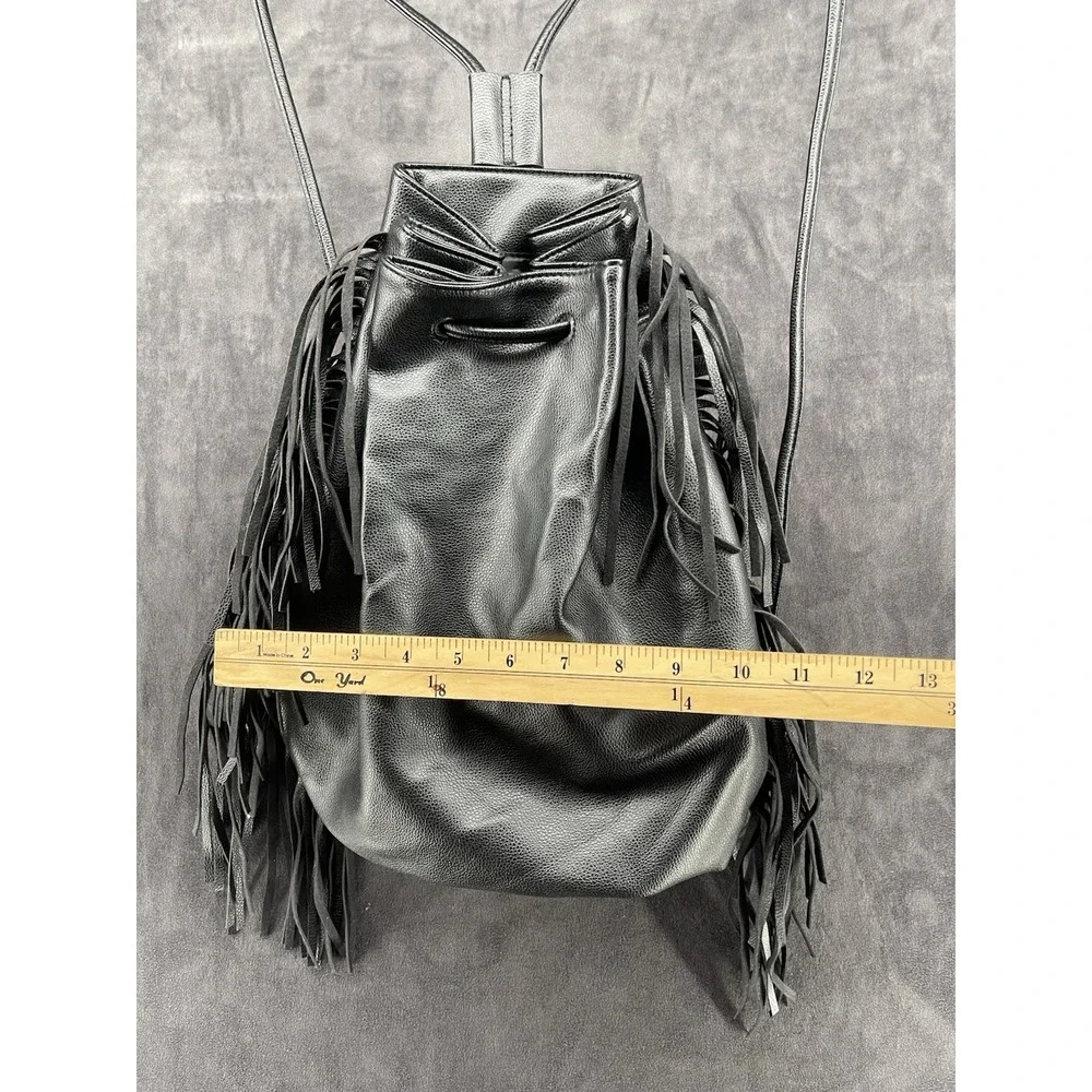 Victoria's Secret Black Fringe Backpack Faux Leather Boho Festival Bag Large